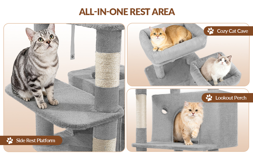 Котячий будиночок Kratzbaum 178 см, великий, сірий: кігтеточка, будиночок, платформа, іграшки