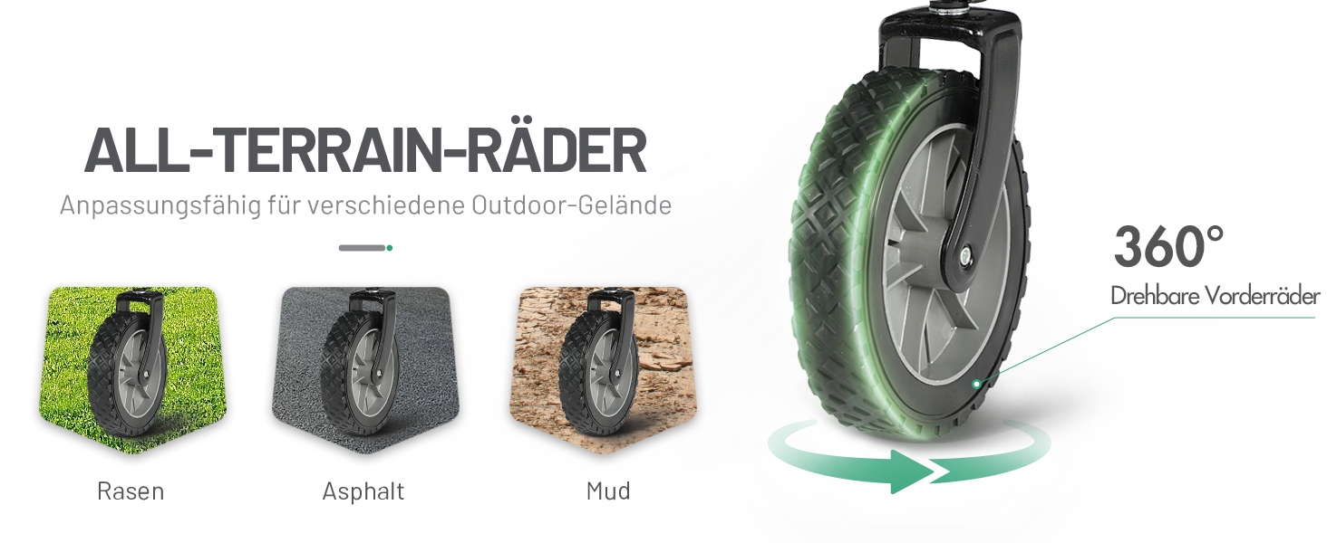 TIMBER RIDGE XXL: Садовий візок-трансформер з кишенями та тримачем для напоїв, для всіх типів місцевості, чорний