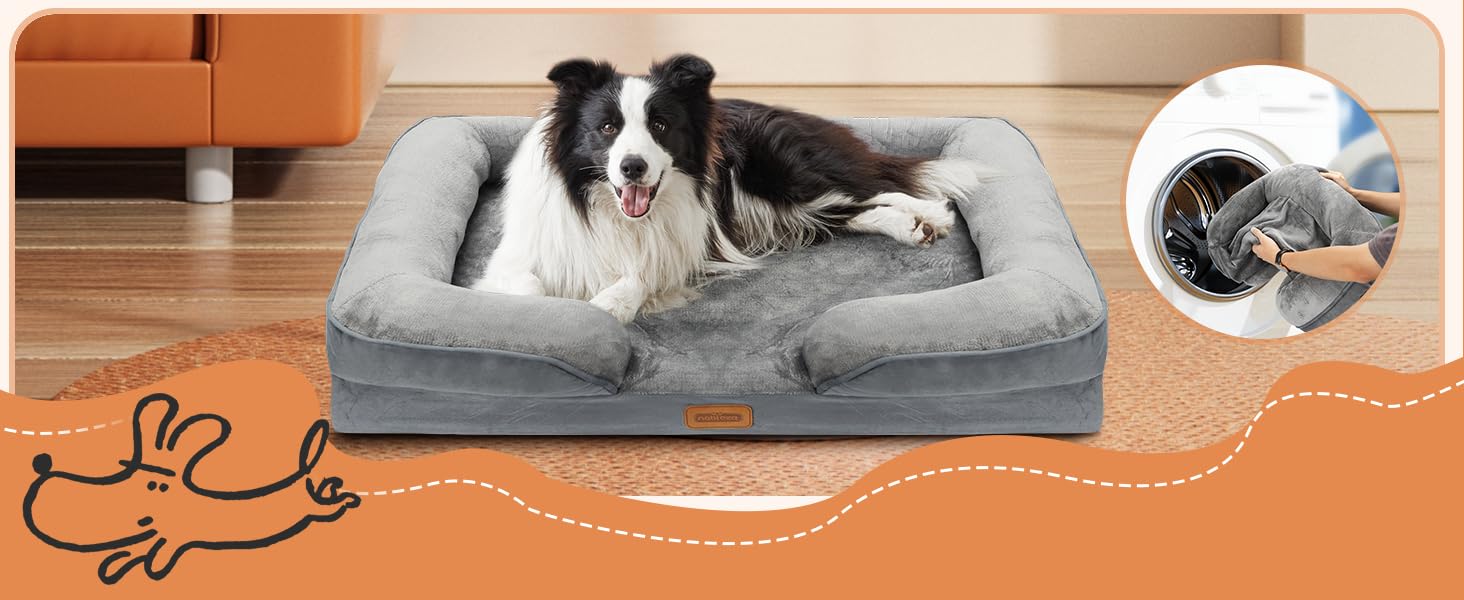 Ортопедичне ліжко для собак Nobleza, середній розмір, 71x58x17 см, з піною з пам'яті, сіре, для маленьких і середніх собак, миється, вологостійке, неслизьке, з високим бортиком