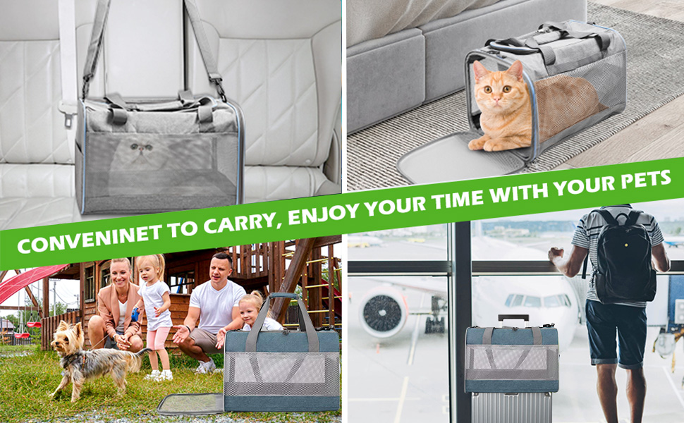 Транспортна переноска для кота KunpengZen, переноска для собаки, складана, з регульованим плечовим ременем, знімним плюшевим матрацом, для котів до 7.5 кг, для подорожей, авто, до ветеринара, блакитна