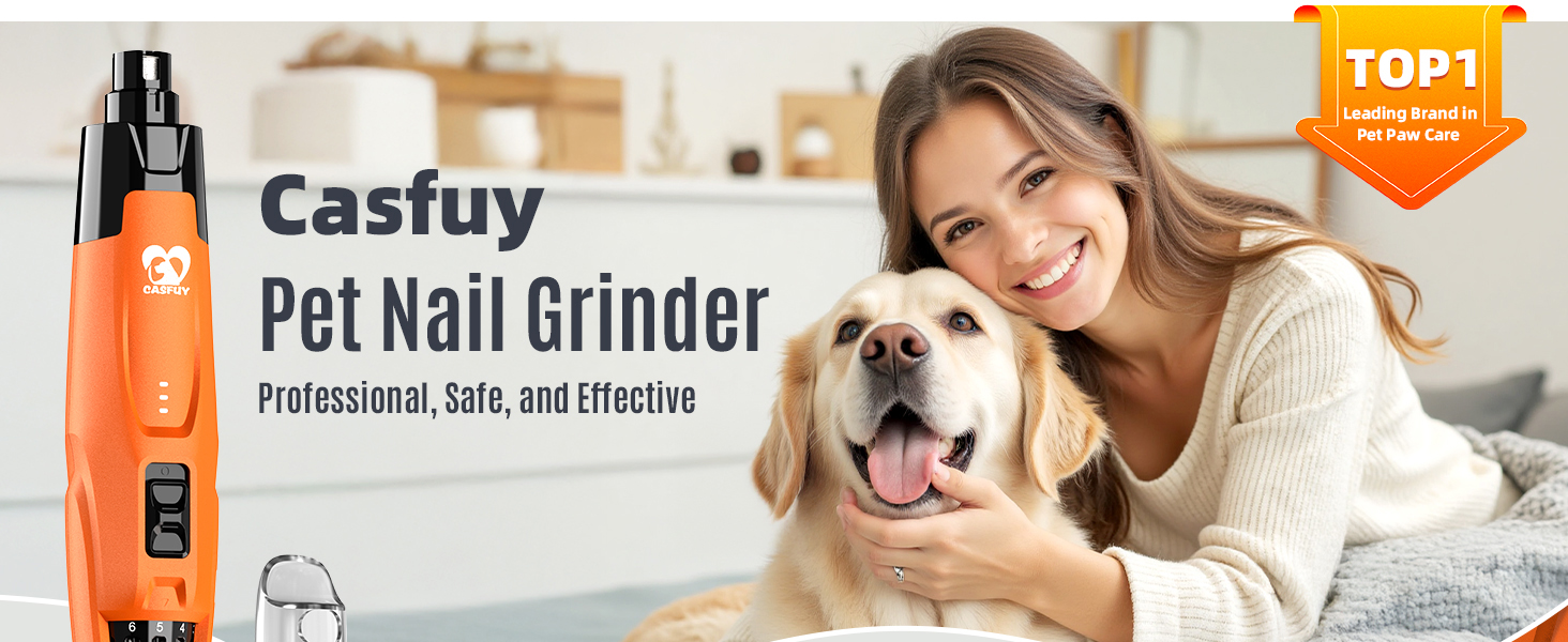 Електричний шліфувальник для собак та котів Casfuy Neue з 6 насадками – тиха робота, 7 годин, 2 LED, для собак великих, середніх та малих порід
