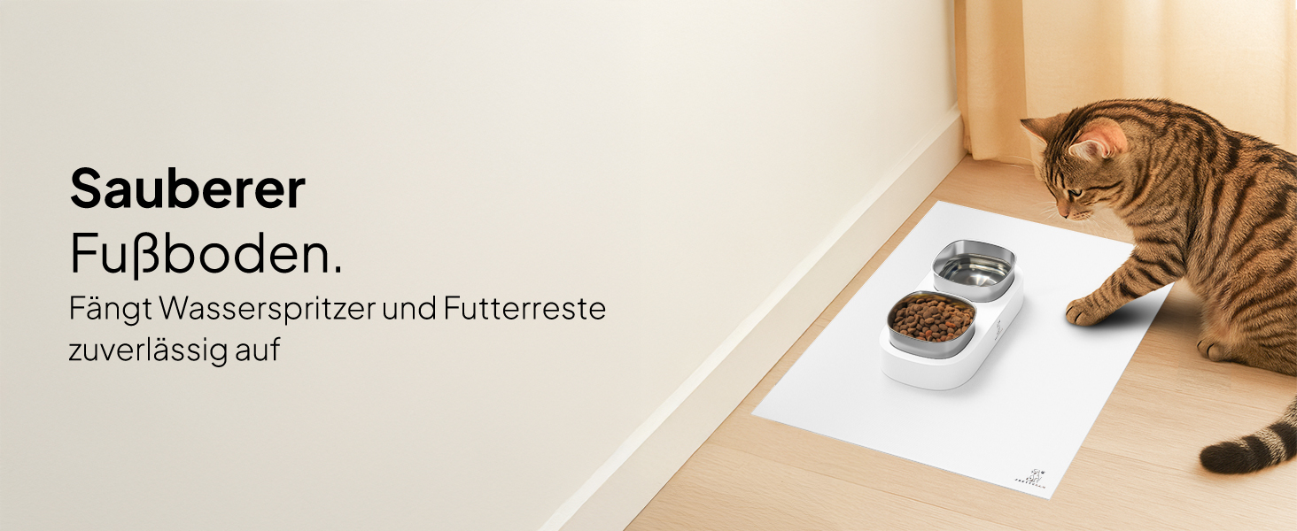 Підкладка під миску для кота Pretty PAW® 60x40 см - неслизька та водовідштовхувальна | Аксесуар для фонтанчика та миски Pretty Paw | Захист підлоги від бруду та води (Білий, Extra Wide)