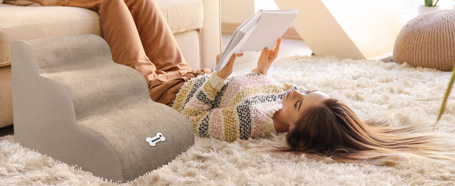 Сходинка для собак Galatée: м'яка, зручна, знімний чохол на блискавці, для легкого підйому, сірого кольору