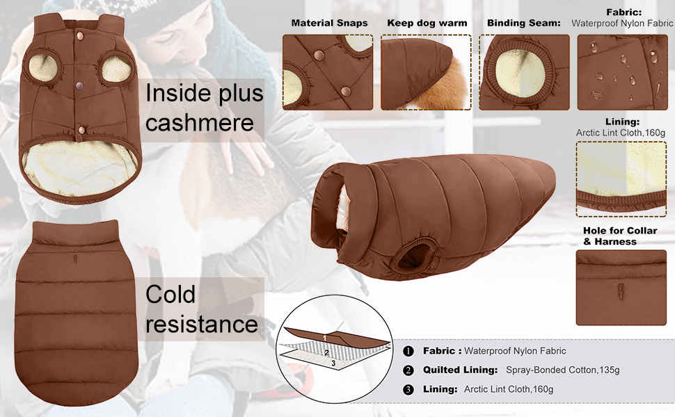 PETCUTE Зимовий теплий куртка для собак, водонепроникний, з отвором для шлейки, для малих, середніх та великих собак, Navy Blue