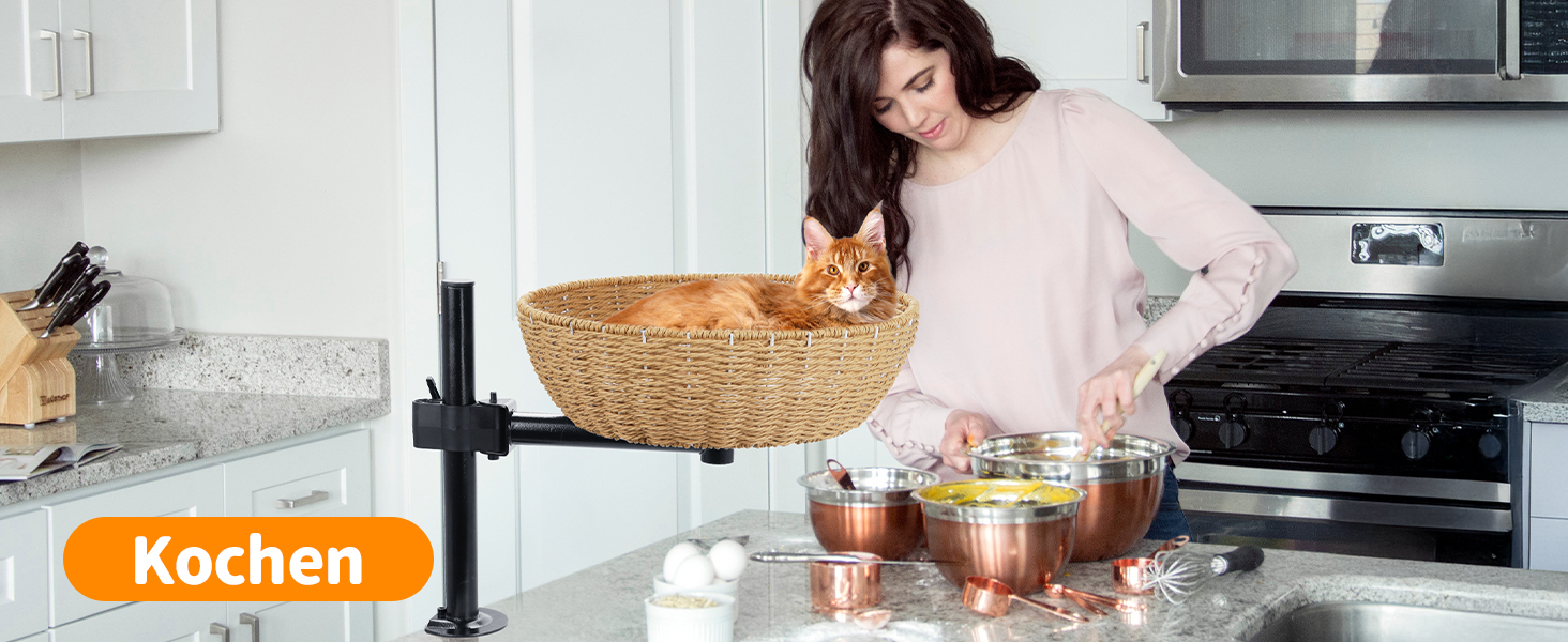 Кігтеточка-ліжко для кота на стіл: обертання 360°, регульована висота, без свердління. Підвищене котяче ліжко над столом. Тримає кошеня/кота поруч. Зручне ліжко для кота з подушкою для тварин.