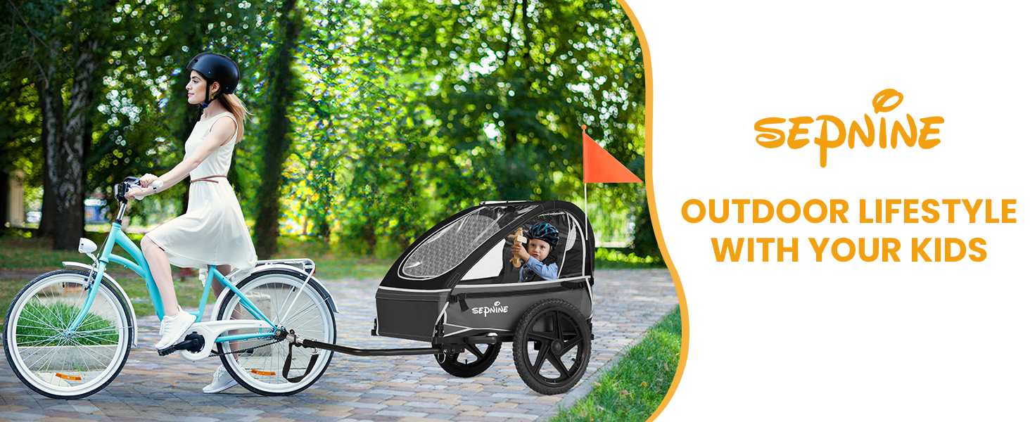 Причіп для велосипеда Sepnine для дітей, на 1 або 2 дітей, від 12 місяців, швидке кріплення, складний, з 5-точковим ременем та кишеньками для зберігання, BT609S-Black