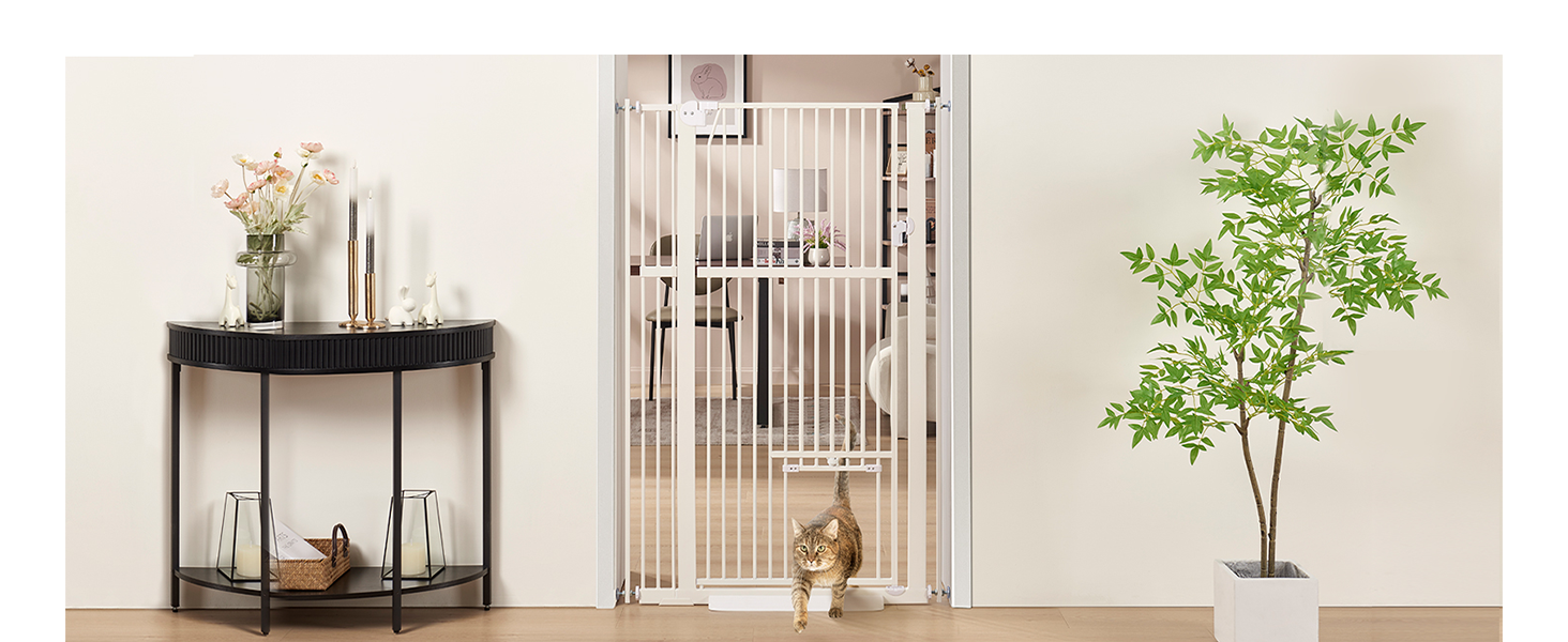 Кіт-загороджувач Unipaws для дверей та сходів, 142 см, з дверцятами для котів, ширина 95-105 см, білий