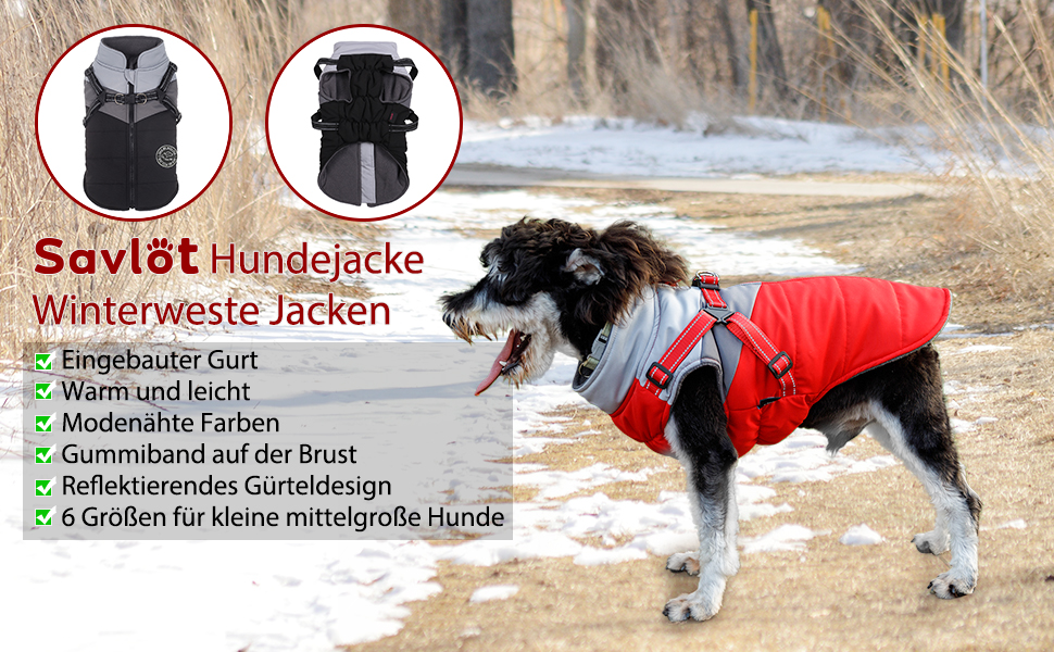 Водонепроникний зимовий теплий дощовик для собак Savlot - вітронепроникна куртка для маленьких та середніх собак з нашийником, світловідбиваючі елементи (чорний + сірий)