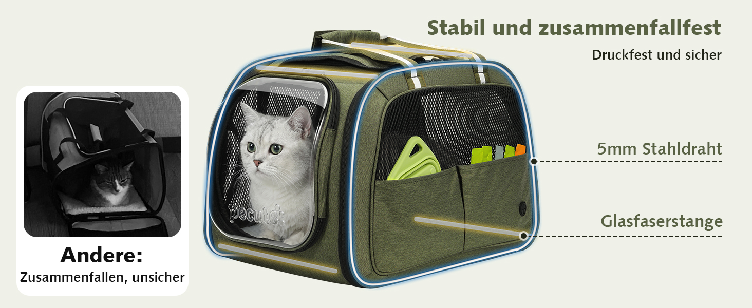 Переноска для котів та собак Pecute велика, складна, сіра (46x36x34 см) - сумка-переноска для авто, подорожей, ветеринара