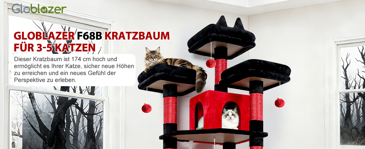 Комплекс для котів Globlazer Kratzbaum Stabil 174 см: Драпки, будиночок, лежанки, когтеточки для 2-4 котів (Gothic)