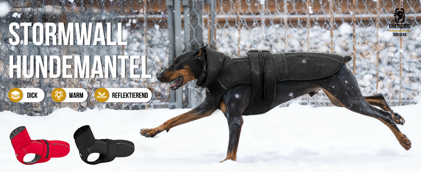 Водонепроникний собачий одяг OneTigris STORMWALL для великих собак, чорний, з флісовою підкладкою та регульованою довжиною, з відбиваючими елементами та коміром з хутра, для прогулянок на природі, розмір L (27-41 кг)