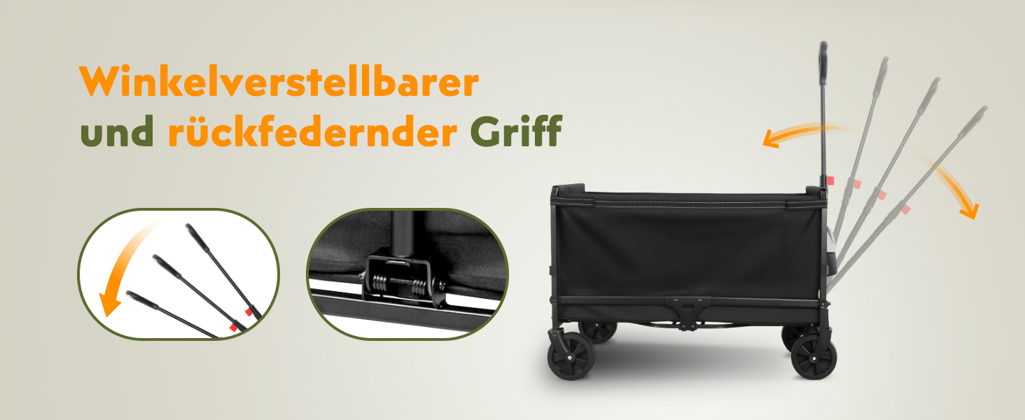 Складаний візок Bollerwagen 120L, до 120 кг з дощеміцким покриттям, тримачем для напоїв, світловідбиваючими смугами. Ідеальний для собак, покупок, кемпінгу, пляжу, транспортування та відпочинку на природі.