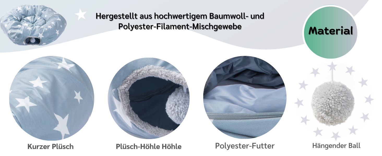 Туннель для котів JanYoo з м'яким ліжком, круглий тунель з двома входами, котяча печера, іграшка для котів, великий знімний тунель для гри в приміщенні