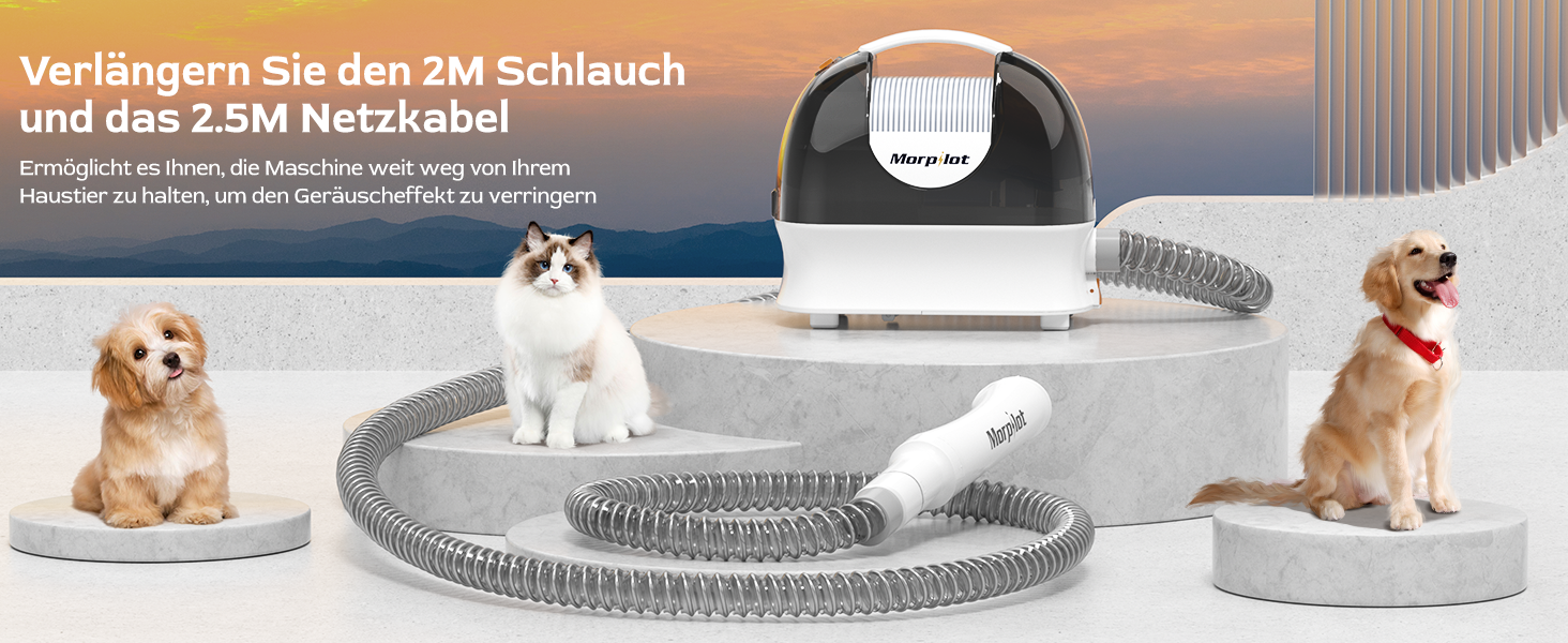 Електрична машинка для стрижки собак Morpilot з пилососом та насадкою-щіткою, 12000Pa, білий колір