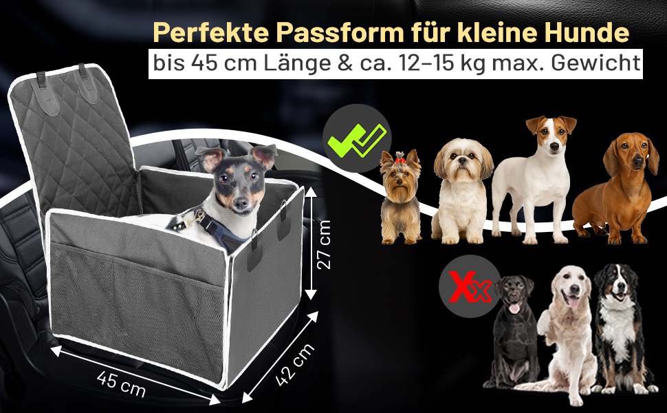 Автокрісло для собак VANEJA: безпечне та зручне автокрісло для маленьких собак, чорного кольору, з водонепроникним кошиком та фіксаторами, TÜV-сертифіковане