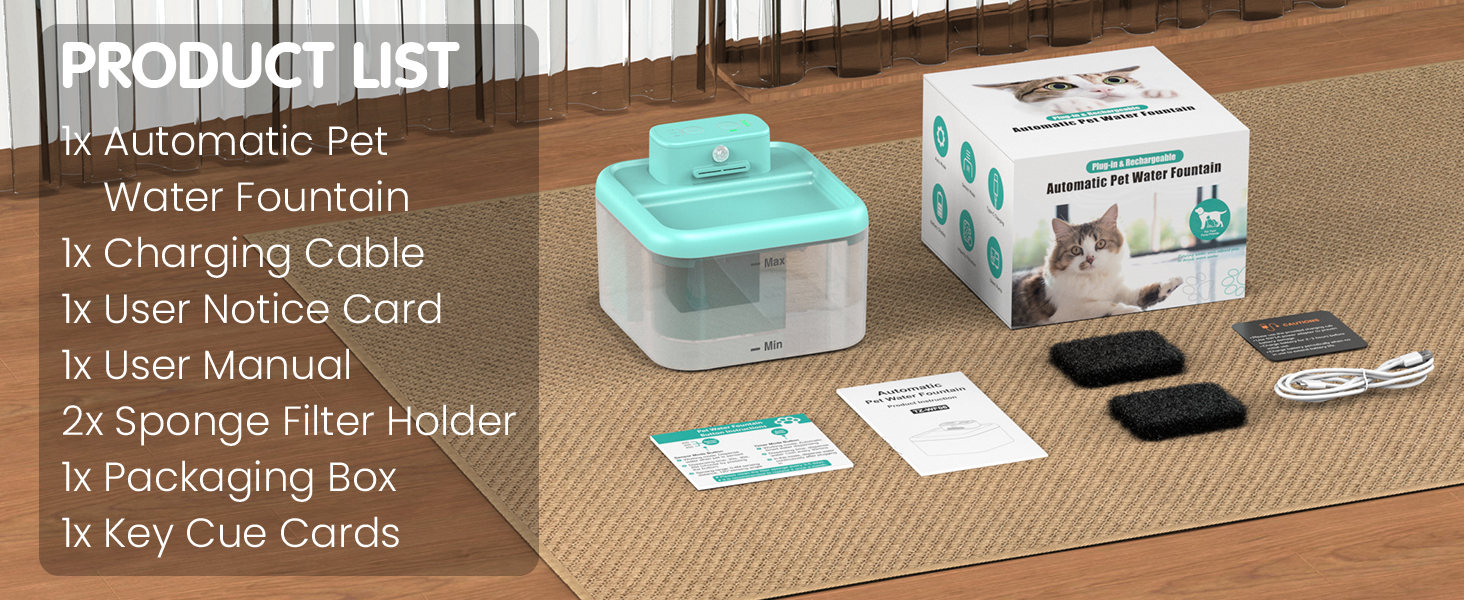 Трубочка для котів RUXAN, 2L, тихий фонтанчик з батарейкою, 2200mAh, з датчиком руху, 3 режими, для котів та собак, білий (блакитний, поліпропілен (PP))