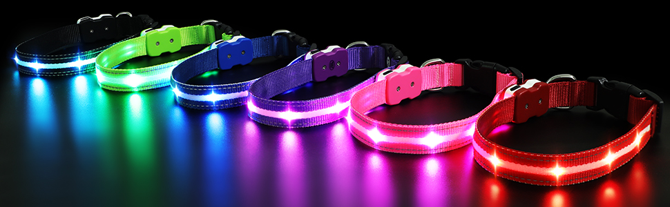 Світлодіодне нашийник для собак Masbrill з підзарядкою, 7 кольорів RGB, 8 режимів свічення, регульований, водонепроникний, для собак малого, середнього та великого розміру, чорний, розмір M