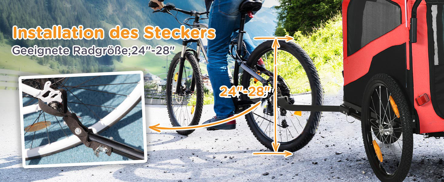 PawHut Причіп для собак 2-в-1, велосипедний причіп для собак, візок для собак з відбивачами, максимальне навантаження 30 кг, для великих собак, матеріал Оксфорд, червоний