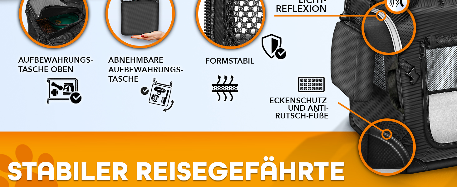 Транспортна переноска для собак та котів TRESKO® S (50x34x34 см) | Складана переноска з підкладкою, лопаткою та світловідбивачами | Для собак та котів | Navyblau