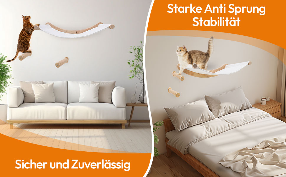 Настінна гамак для котів, комплект для лазіння з масиву дерева з котячою сходинкою - стабільне котяче ліжко, економне місце для сну, лазіння та відпочинку (гамак для котів + 2 сходинки)