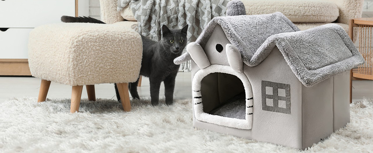 Кігтеточка-будиночок для котів Galatée, тепла та затишна, сіра, велика (L)