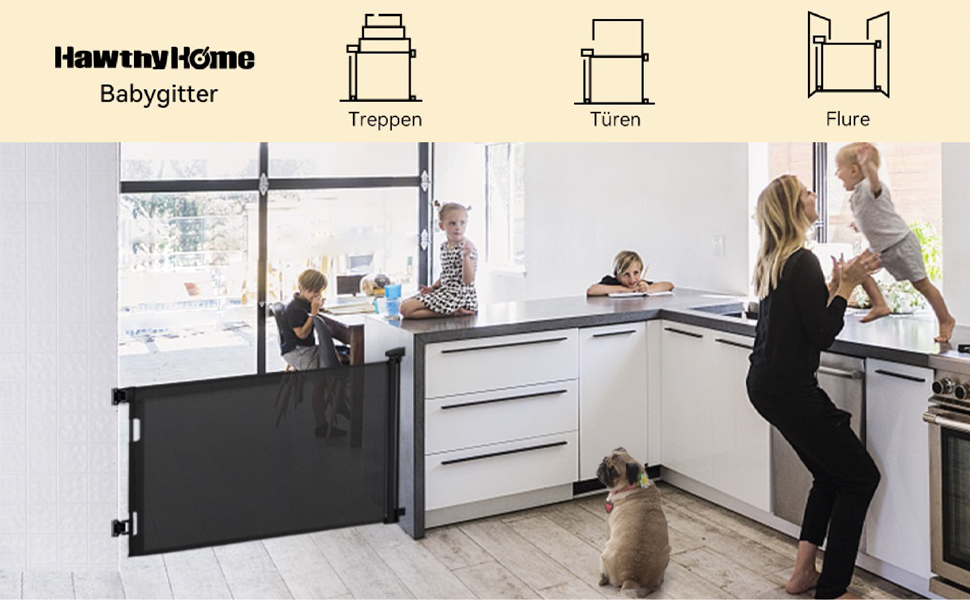 Захист для сходів Hawthyhome: розтяжний захист для дітей та домашніх тварин, 0-140 см, чорний