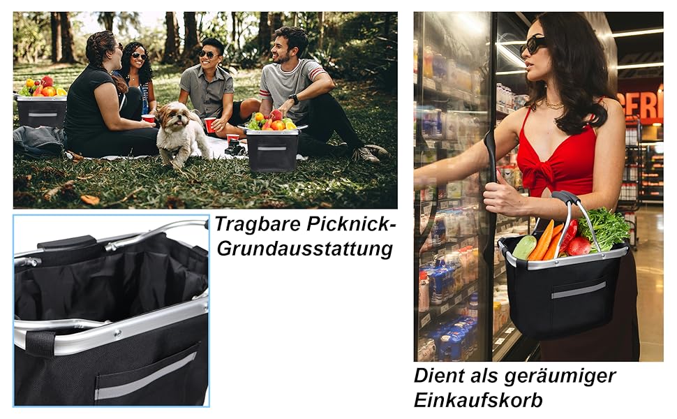 Складаний водонепроникний велосипедний кошик Lemondo – алюмінієвий кошик на кермо з подвійними ручками, 35,5 x 24,5 x 25 см, для покупок, пікніків, транспортування домашніх тварин, аксесуари для велосипеда