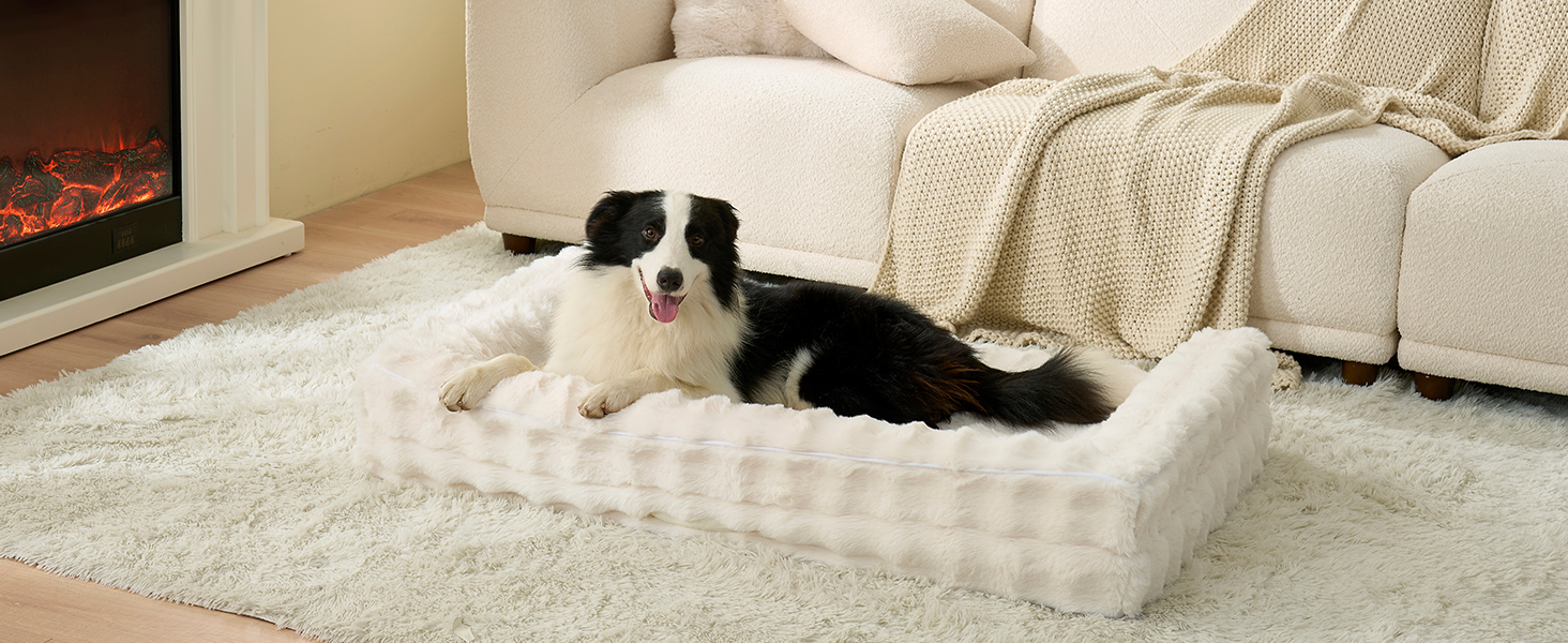 Ортопедичне ліжко для собак XL з штучного хутра, U-подібне, великі породи, водонепроникний чохол, антиковзаюче, м'яке, тепле, для прання