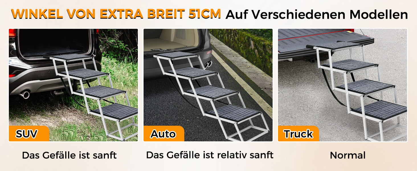 Сходинка для собак у машину: широка, 4 сходинки, з килимом, для великих собак, вантажівок та SUV (підтримка до 100 кг)