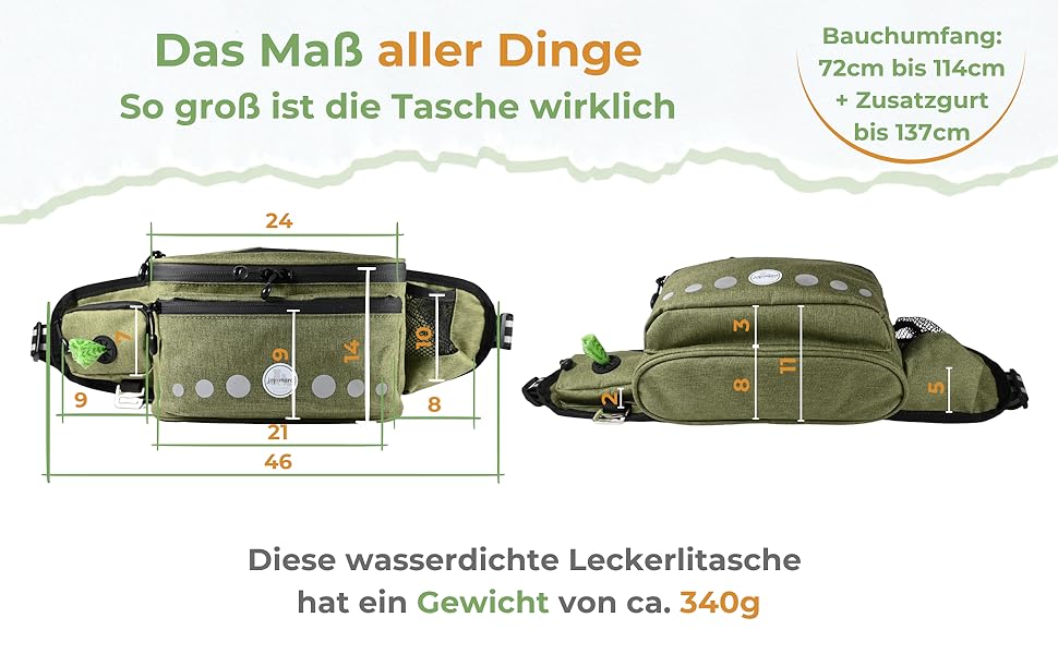 Водонепроникна сумка для ласощів для собак - поясна сумка для дресирування собак, сумка для прогулянок з тримачем для пляшки, сумка для корму з дозатором кульок для прибирання (Оливковий)