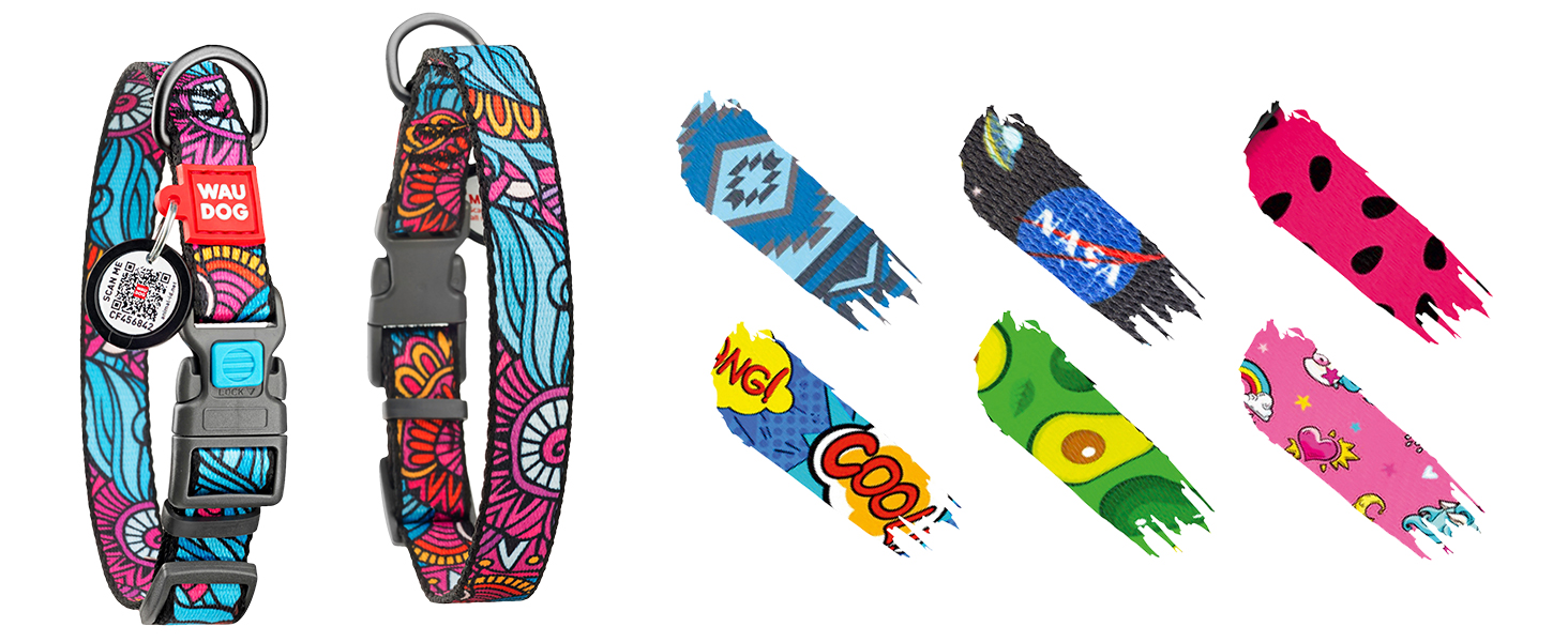 Водонепроникний нашийник для собак WAUDOG: великі, середні та малі породи, регульований, металевий замок, 31-49 см, ширина 25 мм, світловідбиваючий