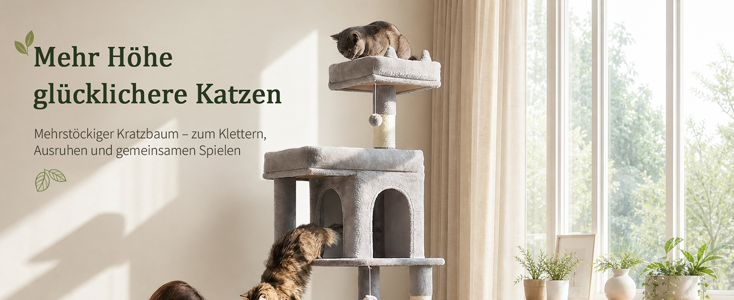 Комплекс для котів Kratzbaum XL 173 см, сірий: будиночок, платформа, дряпка, іграшки