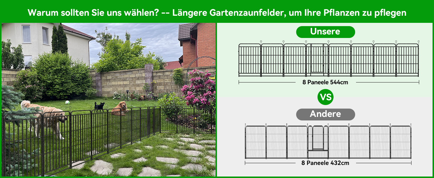 Кіягро вольєр для цуценят 544см, 100см висотою, 8-секційний розкладний вольєр для тварин з дверима, вольєр для собак, котів, кроликів, для саду, без інструментів, 8 секцій