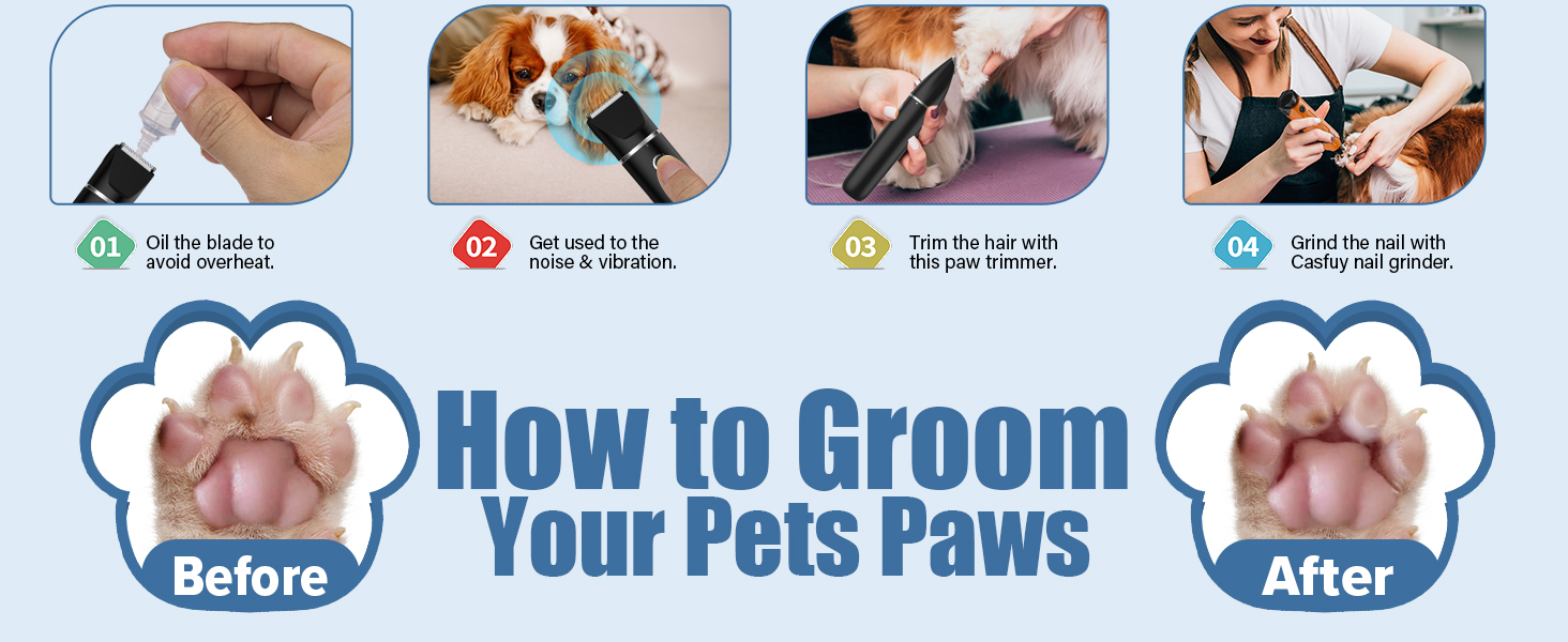 Бездротовий триммер для собак та котів Casfuy - тиха машинка для стрижки лап, очей, вух, обличчя, USB-зарядка, чорний