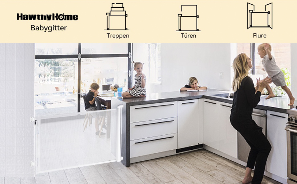 Захист для сходів Hawthyhome: розтягувана сітка для дітей та домашніх тварин (140см, білий)