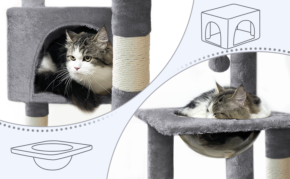 Когтеточка для котів Vounot XXL 215 см, багатоярусна, з гамаком та корзиною, сірого кольору