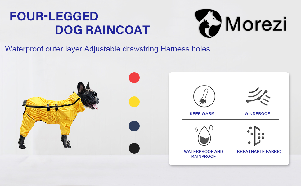 Жовтий дощовик для собак MOREZI з високим коміром, набір з водовідштовхувальним дощовиком, світловідбиваючими смугами та блискавками, підходить для всіх порід собак, великий розмір (довжина спини: 42-45 см)