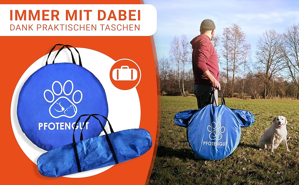 Набір для дресирування собак PfotenGUT® Agility Set [11 предметів] - універсальний набір для аджиліті з тунелем, слаломом та іншим обладнанням для тренування та спорту з собаками - з аксесуарами та сумкою для транспортування (Великий)