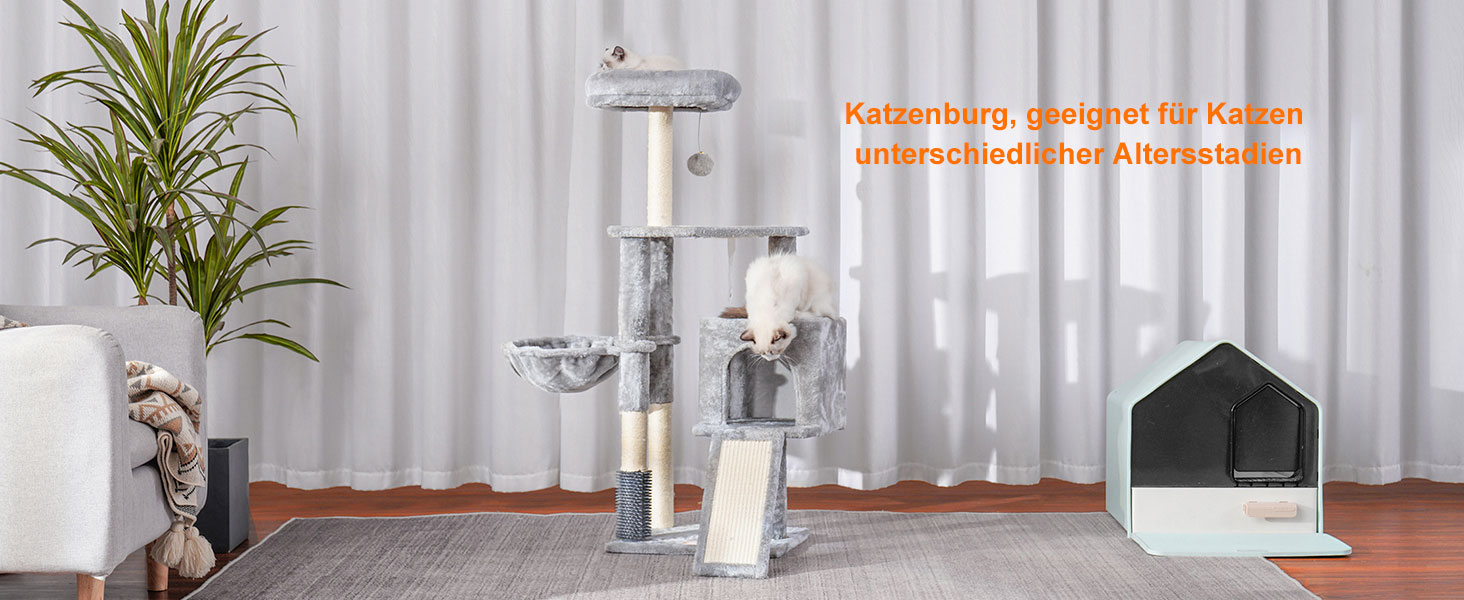 Котячий будиночок Heybly з котячою щіткою, котячий будиночок для домашніх котів з м'якою оксамитовою стійкою, котячий кігтеточки з кошиком, дряпалкою та кігтеточкою, HCT005SG (світло-сірий)