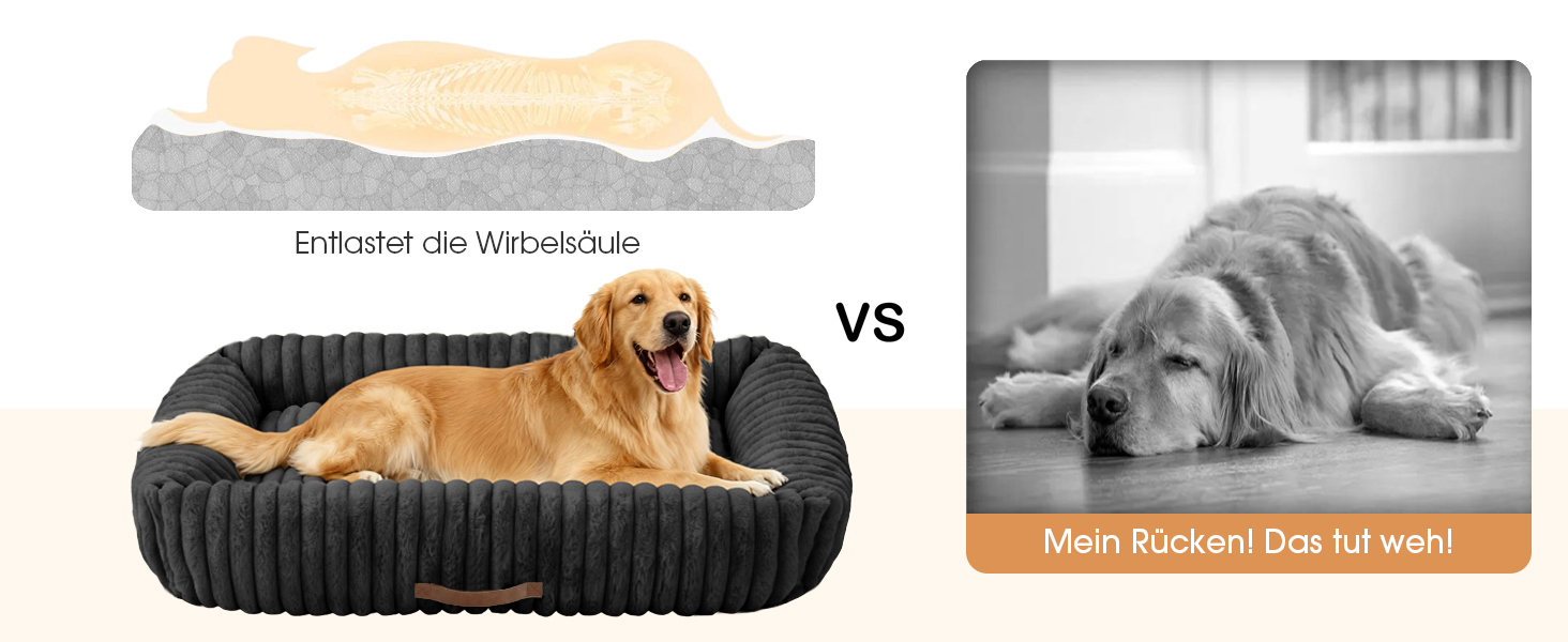 Ортопедичний лежак для собак великих порід, лежанка для собак з підголовником, знімний та миючий килимок, лежанка-софа для собак з ручками (Чорний, 92*69*20 см)