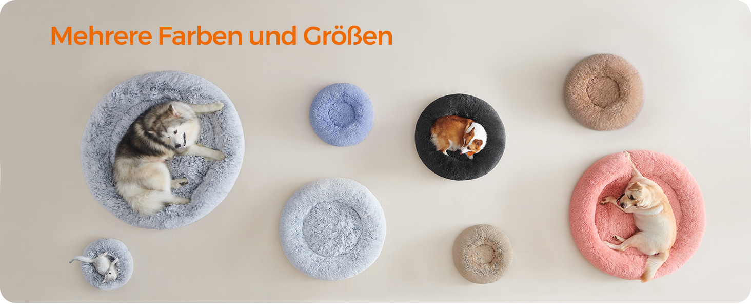 Кругле ліжко для собак та котів Feandrea з м'яким плюшем, діаметр 140 см, Ombré-Сірий колір, знімний наповнювач