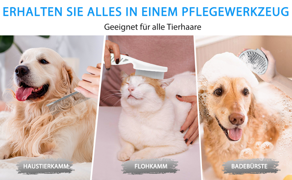 Набір для догляду за собаками (5 шт.) – щітка для вичісування линяючої шерсті (коротко- та довгошерсті). Синій колір.