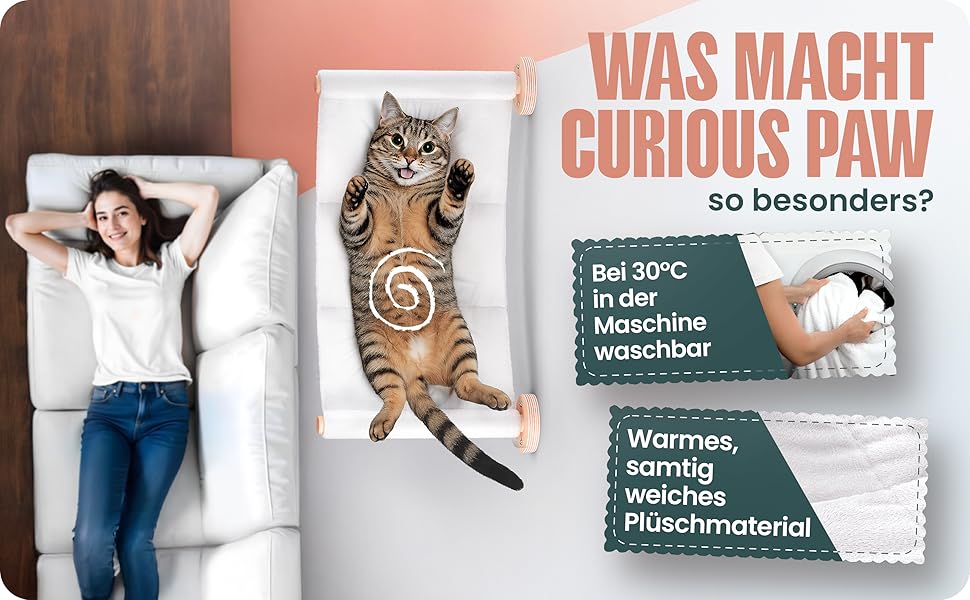 Кігтеточка-стіна Curious Paw для котів з гамаком - великі сходи з бука (Made in Germany), 2 сходи та гамак