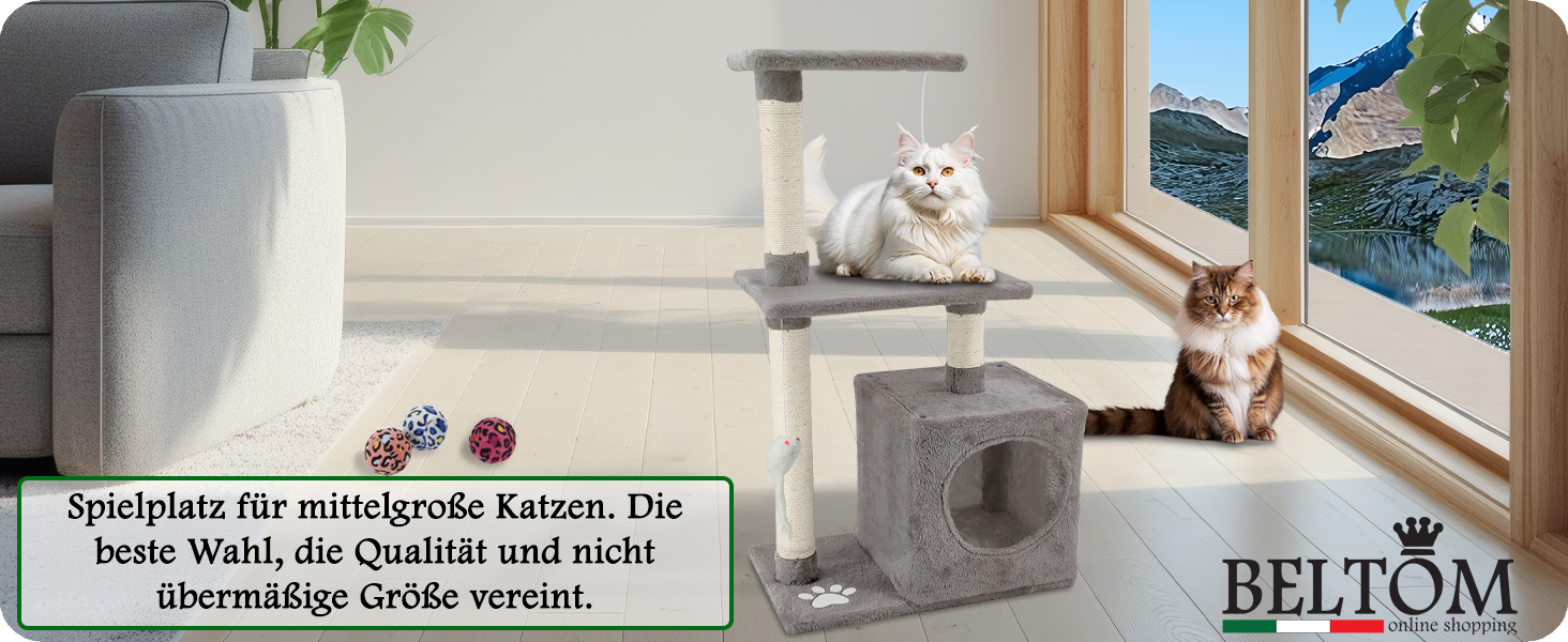 Котячий комплекс Beltom з будиночком, 85 см (сірий)