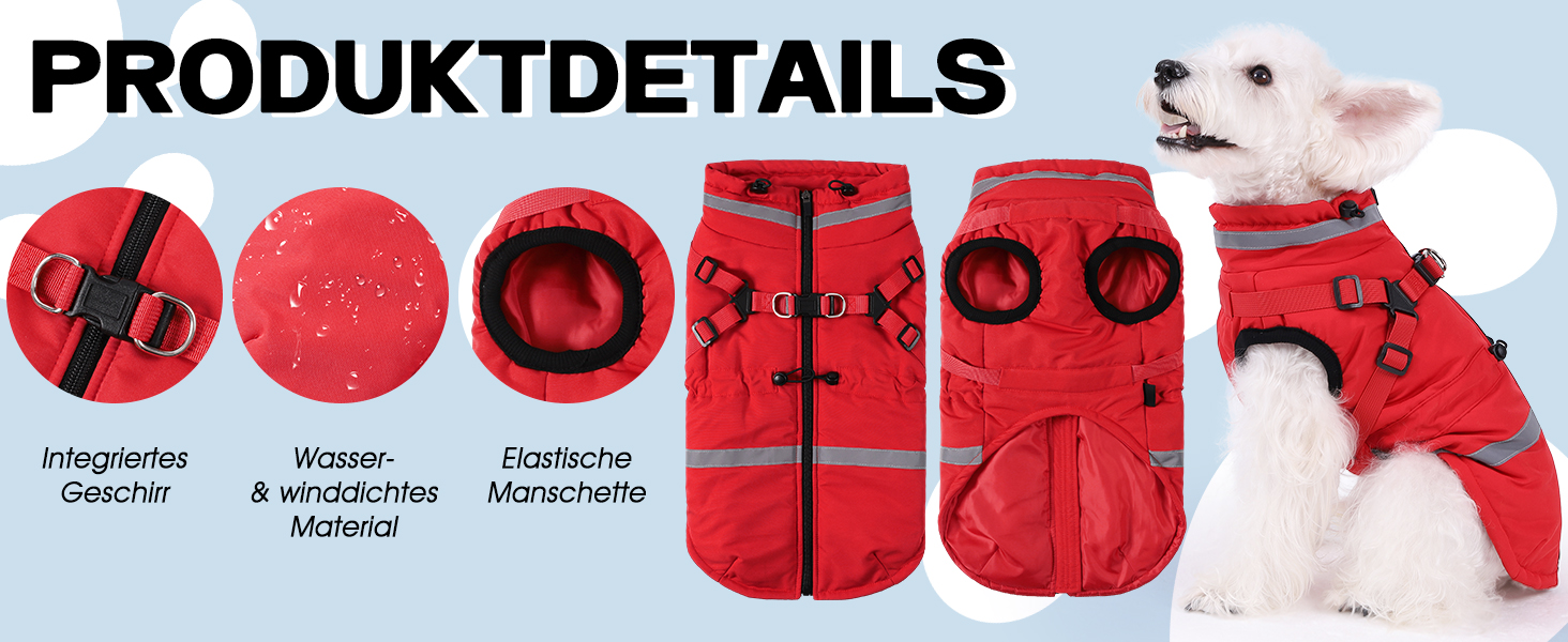 Водонепроникний зимовий одяг для собак та котів Poseca, червоний, XS