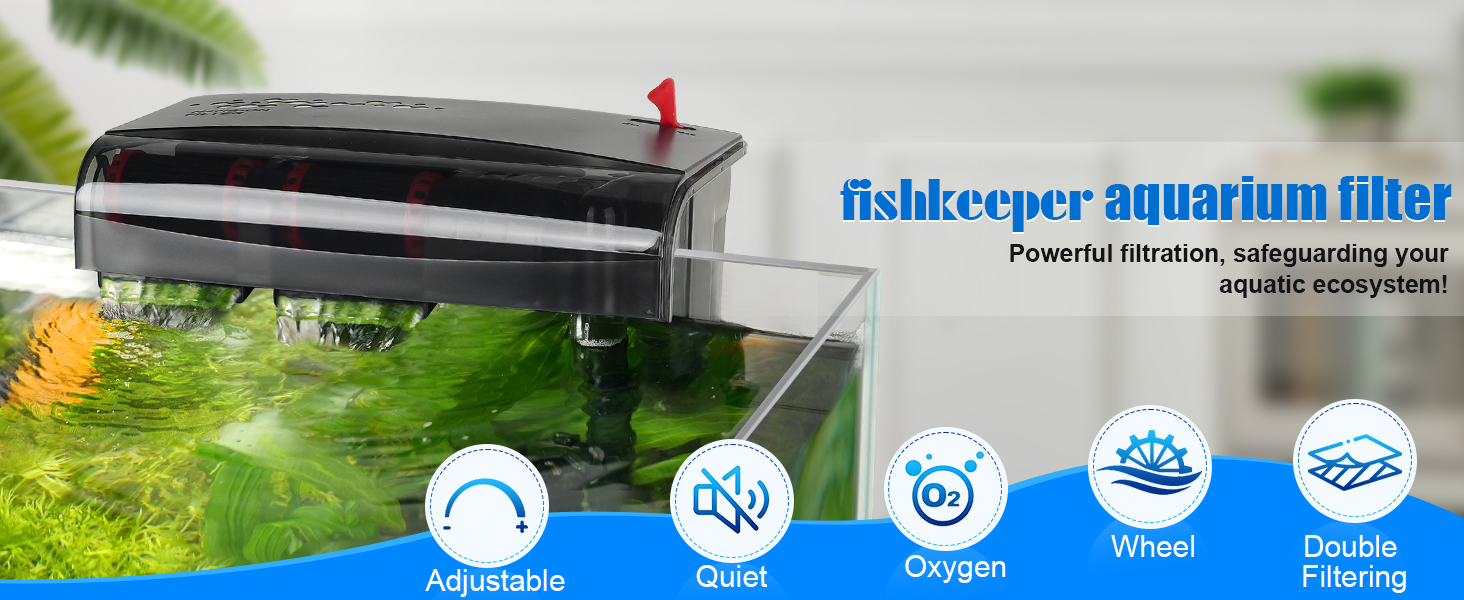 Фільтр для акваріума Fishkeeper: Зовнішній фільтр з біорадіоактивним матеріалом, регульована продуктивність, фільтр-рюкзак для акваріума з поверхневим скиммером, 8W (10W, 475л/год)