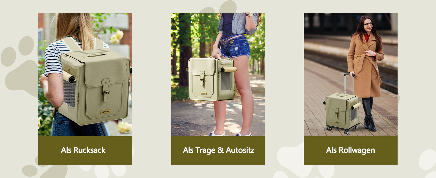 Рюкзак для тварин Galatée з колесами, візок для домашніх тварин, сумка для подорожей з собакою знімні колеса, рюкзак для собак з сітковими вентиляційними вікнами (білий)