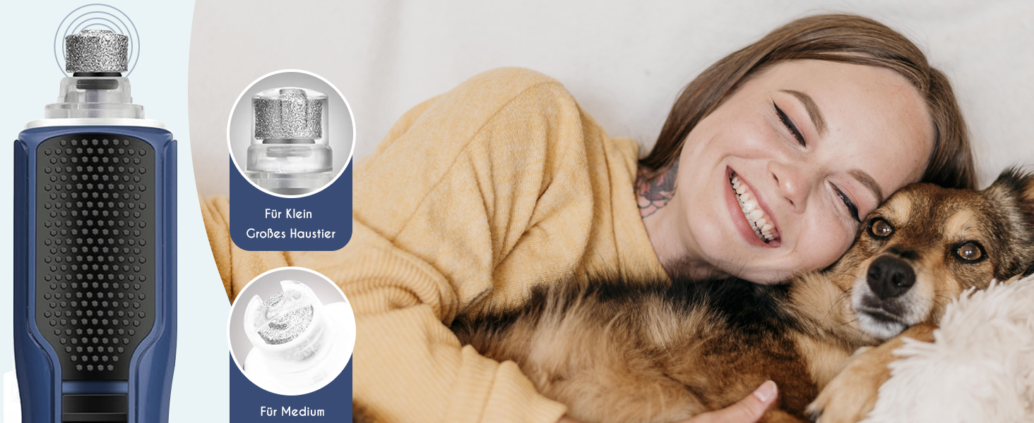 Шліфувальник для собак Candure: тиха акумуляторна машинка для догляду за кігтями з LED-підсвічуванням та змінним насадком, підходить для собак всіх розмірів (Marineblau)