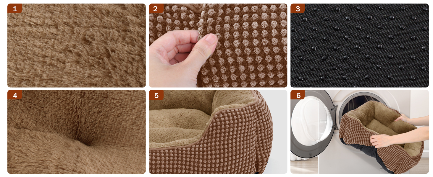 FURTIME Лежанка для собак середнього розміру, кошик для собак, миється, пухнаста, з неслизьким покриттям, заспокоююча лежанка для собак та котів середнього та малого розміру, 63x53x20 см, коричнева