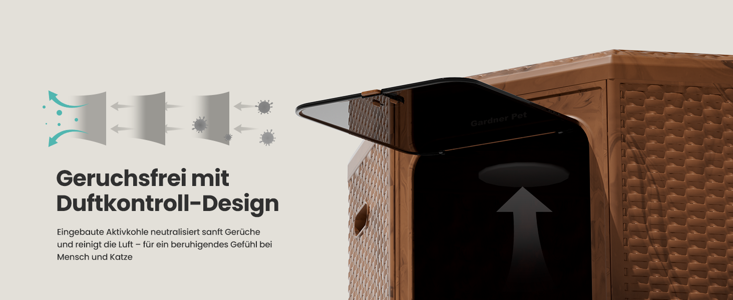 Торгова лоток для котів Gardner Pet з кришкою, великий, з висувним піддоном, сучасний дизайн плетіння ротангу, з фільтром з активованого вугілля, 50 x 50 x 50 см, базова версія